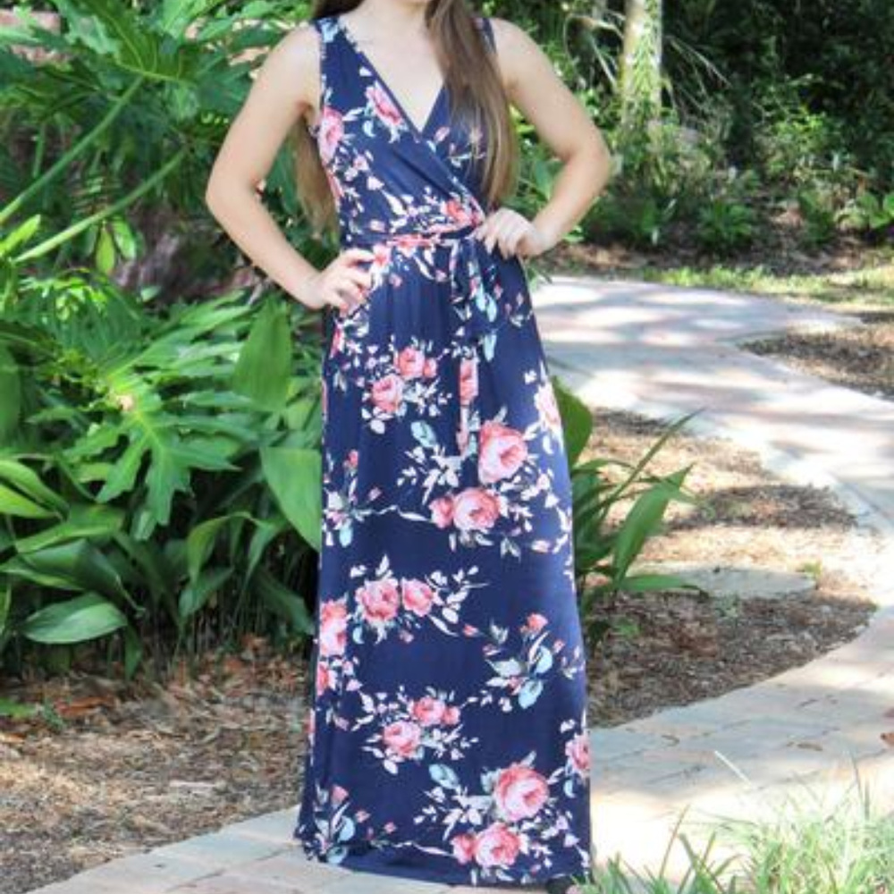 Romantic Navy Floral Maxi Dress